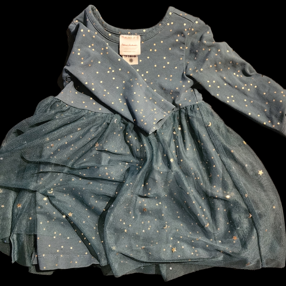 Hanna andersson 12-18 mo green long sleeve shimmer tulle dress